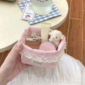 JPTD Multi-Purpose Fabric Storage Basket Bow Cloth Desk Organizing Bag Essentials Practical Stationery Organizer Schooloffice