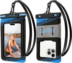 Floating Waterproof Phone Pouch 2 Pack - IPX8 Waterproof Phone Case with Lanyard Universal Protector for iPhone 17/16/15/14/13 Pro Max Plus & Galaxy S25/S24 Blue