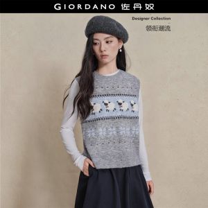 Giordano Women Sheep jacquard crewneck knit vest Free Shipping 18356723