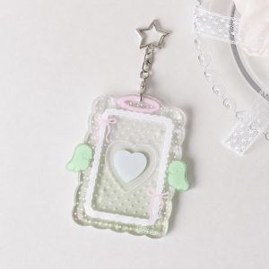 ZGNAY MALL 3 Inch Acrylic Photocard Holder Cartoon Transparent Card Holder Keychain Wing Pattern Cute ID Card Protector Card Bag Pendant