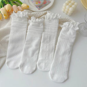 ญี่ปุ่นถุงน่องลูกไม้สีขาวBreathableถุงเท้ากลางน่องสไตล์Insสุภาพสตรีถุงเท้ากองนักเรียนถุงเท้าลูกไม้