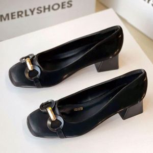 Giày Cao Gót Mũi Vuông Đế Vuông Trụ 6cm Khóa Ngang Merly 1581 Giày Cao Gót Big Size 35-43 Giày Bít Mũi Nữ