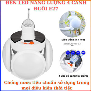 Bóng đèn tích điện 4 cánh sạc tích điện năng lượng mặt trời sử dụng từ 6 đến 8 tiếng 5 chế độ sáng