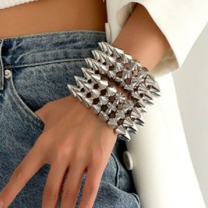 CHUAN Triple Layer Stud Spiked Y2K Punk Bracelet Goth Accessories Cool Chunky Bracelet Grunge Style Wide Band Jewelry Bracelet Women Fashion
