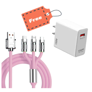Buy 120W 3 in 1 Cable Get 120W Adapter Charger High Quality Liquid Silicone Cable Suitable With Any Phone