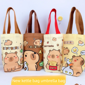 LLCY Canvas Capybara Water Bottle Cover Scratch-proof Cartoon Umbrella Storage Bag Cute Cup Sleeve Pouch Water Bottle Accessories