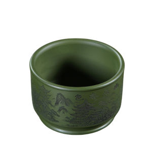 宜兴紫砂茶具原矿绿泥手工刻绘幽居春色主人杯品茗杯直播带货