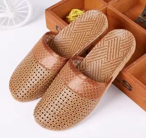 Mntrerm Summer Natural Bamboo Rattan Cane Grass Weaving Slippers Shoes Vine Grass Men Casual Slippers Non-slip Couples Slippers2026