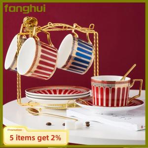 fanghui Cốc cà phê và đĩa hiển thị giá giữ 6 ly cà phê và 6 tấm nhà bếp thoát nước giá bền hiện đại Mug đứng cho Countertop