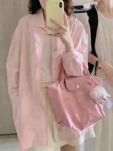 🍍🍑🍒 พร้อมส่ง SDOB2001 เสื้อผู้ชายแขนยาวลําลอง ทรงหลวม ขนาดใหญ่ แฟชั่นสไตล์เกาหลี สําหรับผู้หญิง ฟรีไซส์ สีชมพู