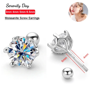 Serenity 0.5-2ct D VVS1 Moissanite Screw Earrings for Women Wedding Bridal 100% S925 Sterling Silver Earrings Anniversary Gift2026