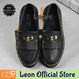 Sepatu Skena Loafers Formal Hitam Pria Docmart Slip On Casual Pantofel Kerja Premium Skull Golden Chopper