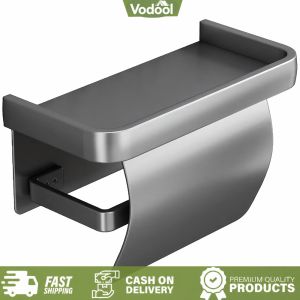 [VSC] Aluminium Alloy Toilet Paper Holder with Phone Shelf No Drill Installation Tissue Holder for Bathroom Kitchen Washroom