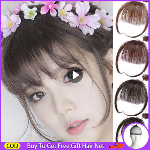 Ready Stocks 100pesos wig for women human hair true hair  Thin Neat Air Bangs Fake Hair Seamless Clips in Front Fringe Girls Hairpiece