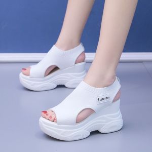 [Free Shipping] Thick-Soled Sandals For Women Summer  Mesh Breathable Fish-Mouth Wedge-Heeled Slip-On Sports Casual Shoes For Students