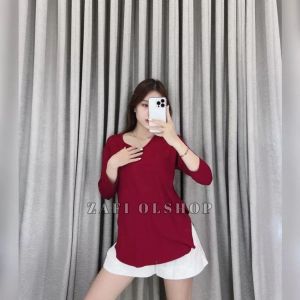 KAOS OVERSIZE T SHIRT WITH HIGH SLIT WANITA MURAH | WANITA LENGAN PANJANG 7/8 OVERSIZE JUMBO