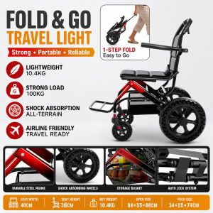 Lightweight Foldable Wheelchairwith Telescopic Handle | Travel Transport Push Chair for Elderly Seniors Only 10.4KG SG Ready Stock