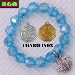 Vòng chuỗi đeo tay pha lê xanh biển 10 ly charm bát quái inox vòng chuỗi phong thủy