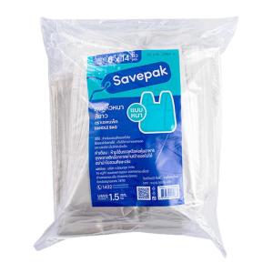 เซพแพ็ค ถุงหูหิ้ว สีขาว แบบหนา ขนาด 6x14 นิ้ว แพค 1.5 กก. / White Thick Plastic Handle Bag 6x14" Pack of 1.5 Kg. Savepak Brand