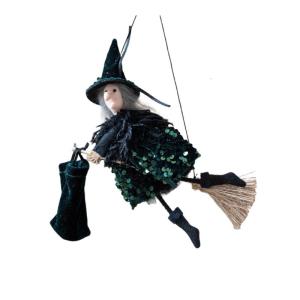 Người dùng thân thiện flannel mũ phù thủy và chổi decors thiết lập cho halloweens bên trong màu xanh lá cây halloweens bất động sản thiết lập