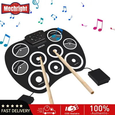 Mechright POENVFPO Bộ trống điện tử di động Bộ dụng cụ luyện tập cuộn 9 miếng với đầu ra MIDI để chơi trò chơi & ghi âm tại nhà