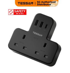 TESSAN - SG Safety Mark  Power Extension Wall Socket Outlets with USB Port  Multi Plug Extension Adapter with USB and USB Type C