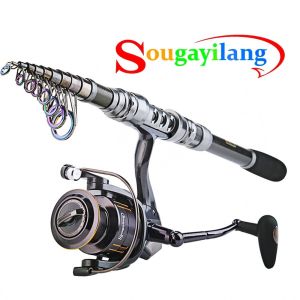 Sougayilang 1.8-2.4M Telescopic Fishing Combo Full Kits Carbon Fiber Fishing Rod And 13+1BB Reel Lure With Fishing Line In Box Sets Kit For Travel Fishing