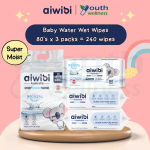 [Bundle of 3] Aiwibi Premium Water Wipes - Baby Wet Wipe (80 Wipes x 3 Packs)