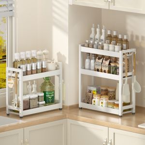 White 3 Layer Kitchen Spice Rack Organizer Countertop Seasoning Storage Holder with Aesthetic Design