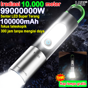 【2025 Baru Grade Militer Jerman Senter】Senter LED Jarak Jauh Senter LED Super Kuat 90000L Senter Led High Power Zoom White Laser untuk Outdoor Bahan Alluminium Anti IPX7 Air Waterproof (Senter LED Super Terang Super Senter jarak jauh senter super terang)