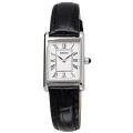 SEIKO Watch Women's Square Design Quartz SWR053 White Dial and Black Leather Band. 