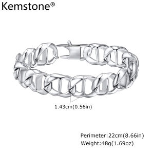Kemstone Mens Stainless Steel Polished Curb Chain Bracelet Simple Bold Style Jewelry Gift