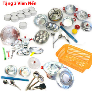 Đồ Chơi Nấu Ăn Bằng Nhôm Bộ Lớn 28 - 30- 34-37-41-48 Món Có Thể Nấu Ăn Thật Đồ Nấu Bếp Mini Nhiều Dụng Cụ Cho Bé Gái Kitchen Toy (Tặng Kèm Nến Nấu Ăn )