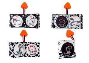 Set 4 sách vải sơ sinh đen trắng màu kích thích thị giác kèm gặm nướu cho bé