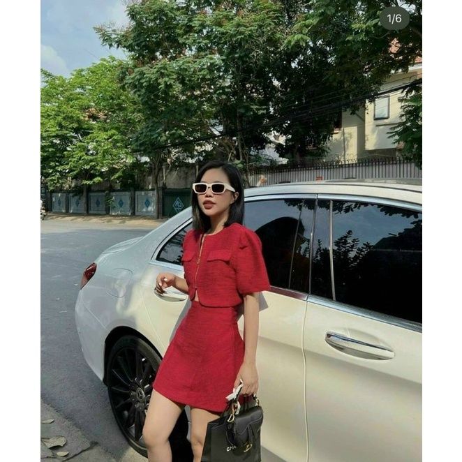 越南女装厂商现货两件套套装新年新款小香风法式红色套装 VIETNAM GIRL FASHION READY STOCK 2IN1 SET WEAR