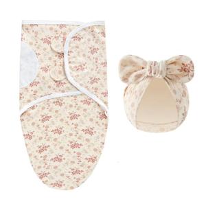 Soft & Breathable Newborns Sleeping Bag with Matching Bonnet Caps 1 Set Baby Wrap Towel Blanket Hospital Bowknot Hat
