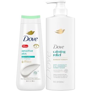 Dove Dandruff Shampoo & Conditioner 2-in-1 DermaCare Calming Relief with Pyrithione Zinc + Body Wash for Sensitive Skin – to Prevent Itchy Scalp and Dry Skin (2 Piece Set)