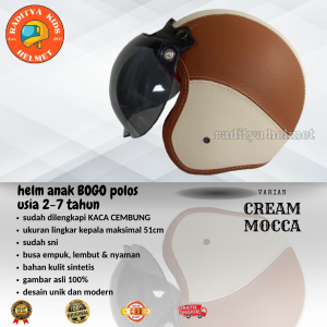 HELM ANAK BOGO RETRO POLOS USIA 2-7 TAHUN FULL KULIT FREE VISOR KACA CEMBUNG-pst polos