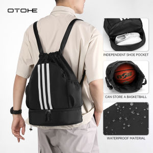 OTOHE Sports Backpack Basketball Backpack Drawstring Backpack Portable Foldable Backpack Outdoor Waterproof Gym Backpack Large Capacity Training Bag Independent Shoe Pocket Portable Travel Yoga Swimming Bag for Men Women