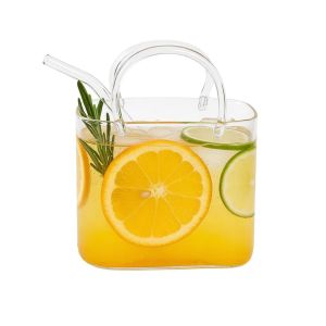 LUZMAR Transparency Handbag Glass Cup With Straw Funny tail Glasses Gift Vases Glass Purse For Drinks/Flowers/Fruit Juice/ Tea