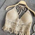 YIFAFA【Delivery 2-3 days】 Crochet Top For Women Swimsuit Bra Knitted Swimwear Beach Wear Outfit With Pad Underwear. 