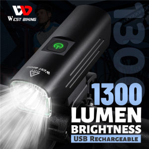 WEST BIKING 1300 Lumens Bicycle Front Light Waterproof Cycling Light USB Rechargeable Side Warning Flashlight 5 Modes Bike Light