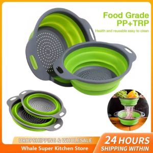 INVADER Drain Device Folding Drainer Basket Silicone Food Grade Fruit Vegetable Washing Basket Easy Storage Multifunctional Collapsible Colander Kitchen Use