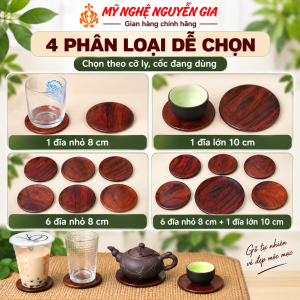 Đĩa Gỗ Trắc Tròn Lót Ly Lót Cốc Trà Cà Phê – Chọn Đĩa 8cm / 10cm / Bộ 6 / Bộ 7 Chiếc