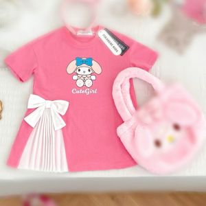 HoneyKids dress for kids girls Mga Pambata na Damit para sa Mga Batang Babae sa Tag-init na Pambabaeng Mesh Dress Kuromi Purple Short Sleeve T-Shirt Bow Dress Mga Pambabae na Dress 2 8 Taon
