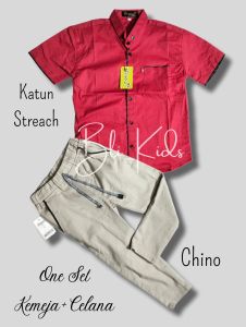 Kemeja anak laki-laki celana cinos premium merah stelan kemeja anak usia 0-12 tahun bahan premium