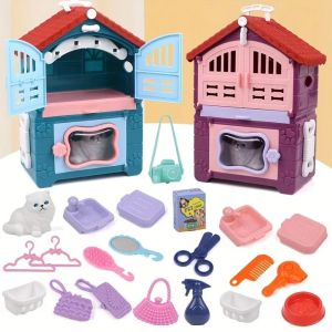 SIRENXI Chó con mèo Đồ chơi cảnh Siêu thị Thương gia Đồ chơi nhà vui chơi Trang trí Tương tác Đồ chơi giả vờ Đồ dùng cho bữa tiệc