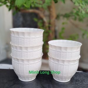 Bộ 05 chậu mây đan bầu 14x11.5cm trồng hoa xinh xắn màu trắng size nhỏ