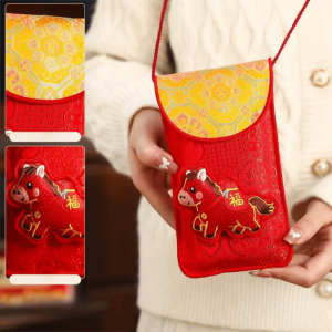 PICKIT Red Color Money Envelopes Big Capacity Year of The Horse Money Pouch Lucky Charm with Neck Strap Hongbao Chinese Spring Festival