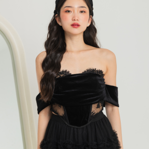 Alicia Couture - Angeline Top - Top Off Shoulder Velvet - Korean Style